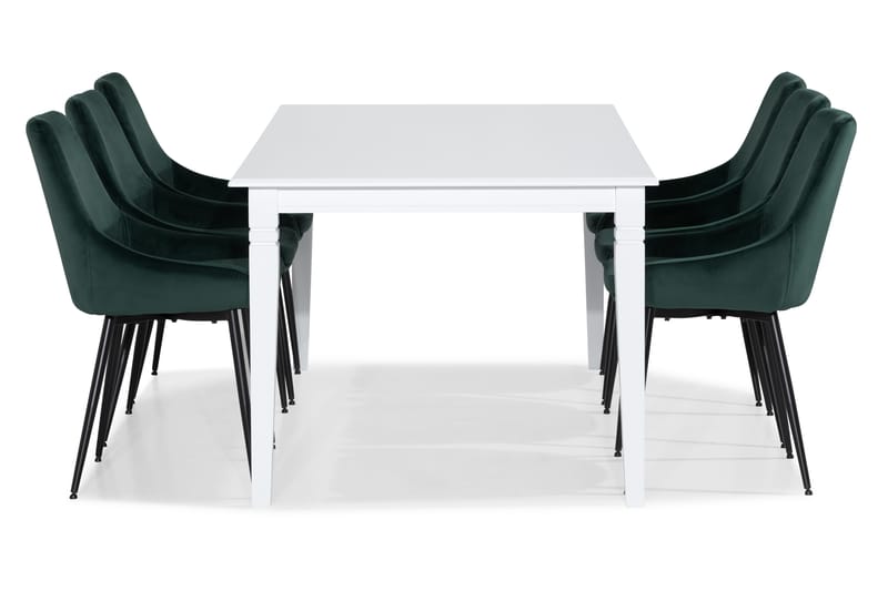 HAILEY Förlängningsbart Matbord 180 Vit + 6 VIKEN Stol Grön - Matgrupp & matbord med stolar