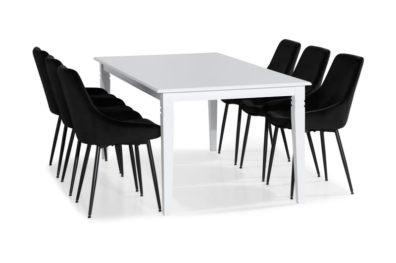 HAILEY Förlängningsbart Matbord 180 Vit + 6 VIKEN Stol Svart - Matgrupp & matbord med stolar