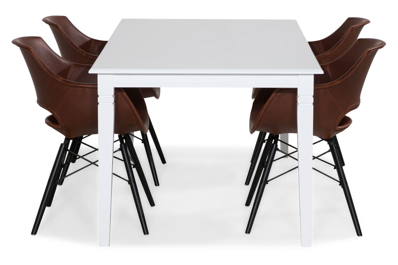HAILEY Matbord 180 Vit + 4 MORONI Stol Brun/Ek - Matgrupp & matbord med stolar