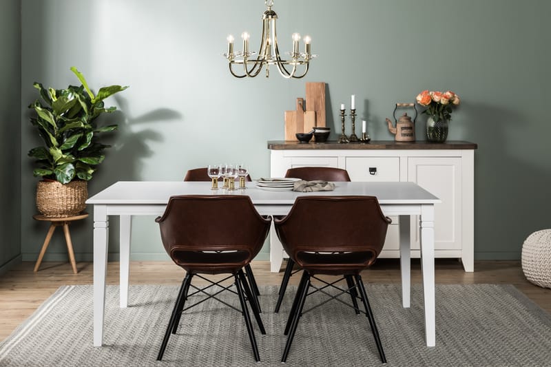 HAILEY Matbord 180 Vit + 4 MORONI Stol Brun/Ek - Matgrupp & matbord med stolar