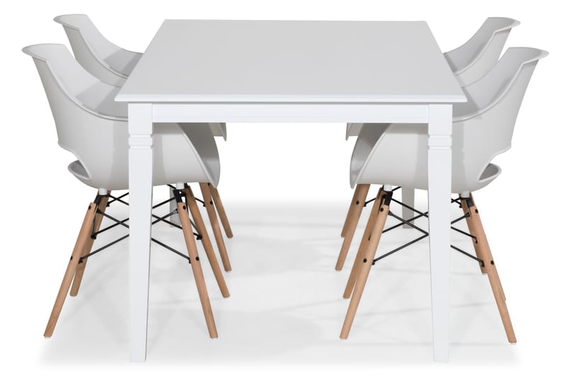 HAILEY Matbord 180 Vit + 6 MORONI Stol Vit/Ek - Matgrupp & matbord med stolar