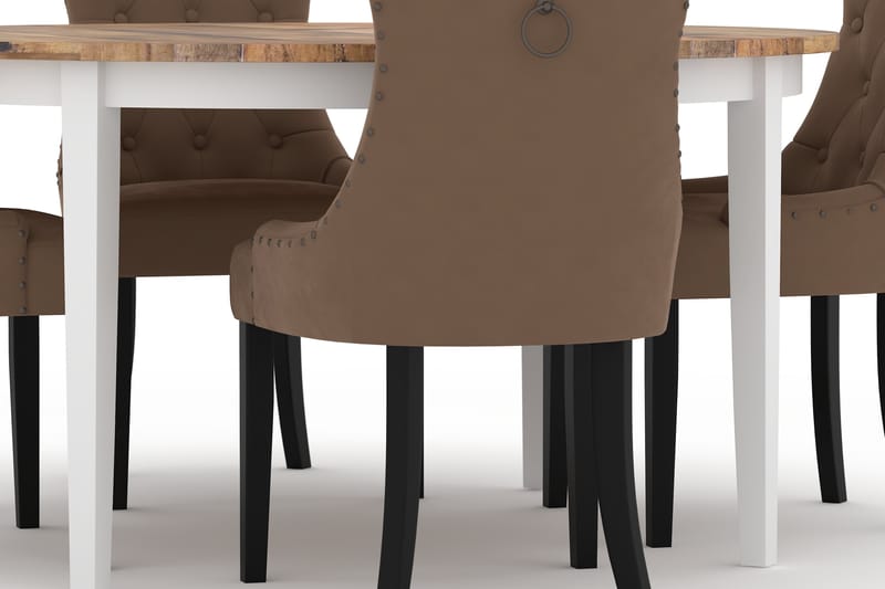 HARBAND Matbord 150 cm Runt Brun/Vit med 4st VIKTORIA Matsto - Matgrupp & matbord med stolar