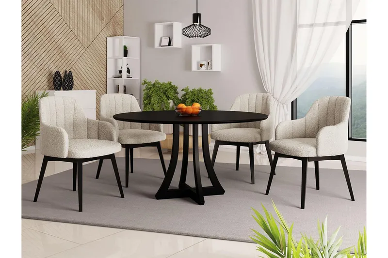 Hollan Matgrupp Rund Beige|Vit|Svart - Möbler - Matplats - Matgrupp & matbord med stolar