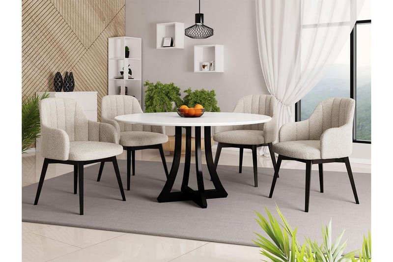 Hollan Matgrupp Rund Beige|Vit|Svart - Möbler - Matplats - Matgrupp & matbord med stolar