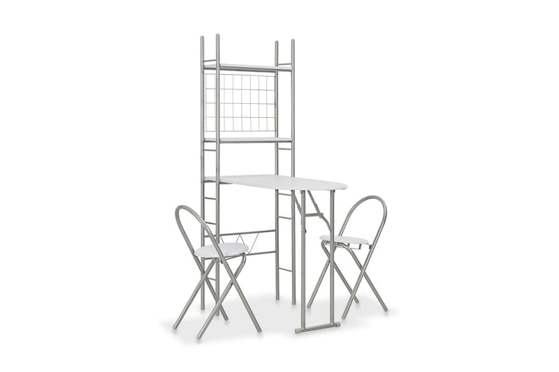 Hopfällbar matgrupp 3 delar med hylla MDF och stål vit - Vit - Matgrupp & matbord med stolar