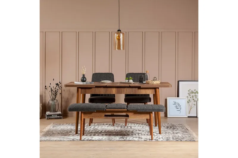 Idehult Matgrupp 4 delar 75 cm - Valnöt/Antracit - Möbler - Matplats - Matgrupp & matbord med stolar