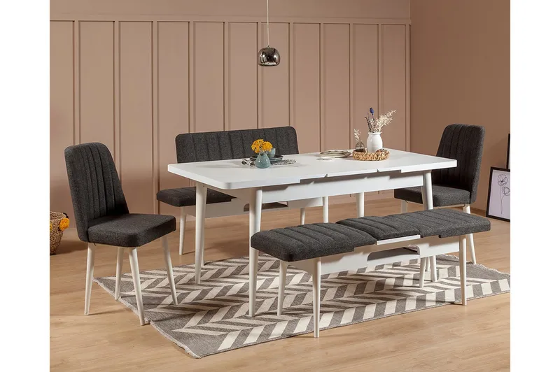 Idehult Matgrupp 5 delar 75 cm - Vit/Antracit - Möbler - Matplats - Matgrupp & matbord med stolar