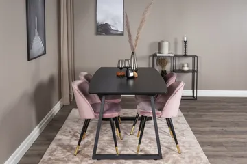 Inca Matgrupp Förlängningsbar 160 cm Rektangulär med 4 Velvet stolar - Möbler - Matplats - Matgrupp & matbord med stolar