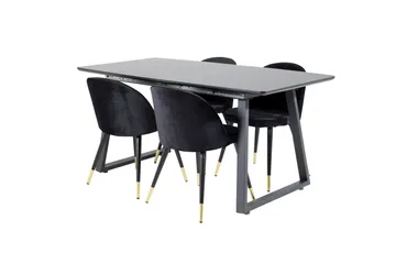 Inca Matgrupp Förlängningsbar 160 cm Rektangulär med 4 Velvet stolar - Möbler - Matplats - Matgrupp & matbord med stolar
