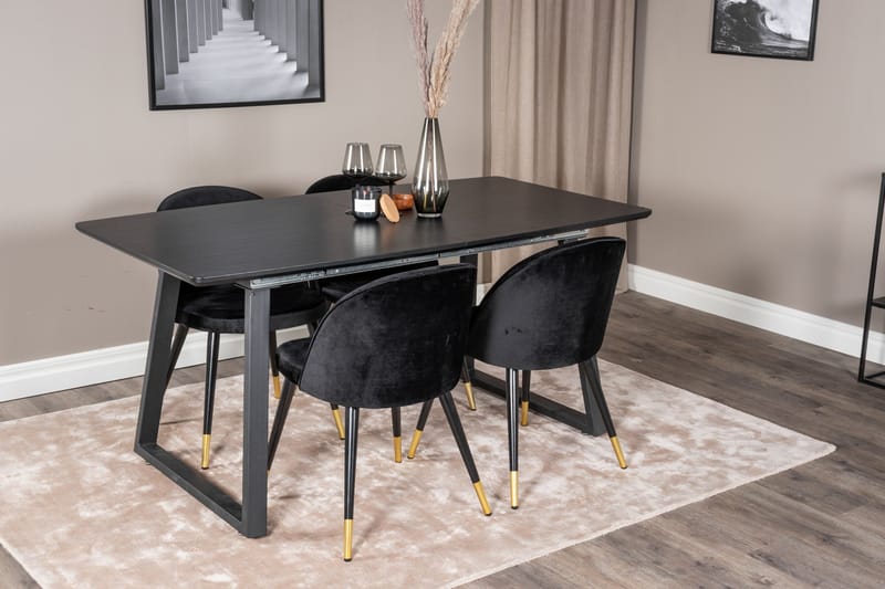 Inca Matgrupp Förlängningsbar 160 cm Rektangulär med 4 Velvet stolar - Möbler - Matplats - Matgrupp & matbord med stolar