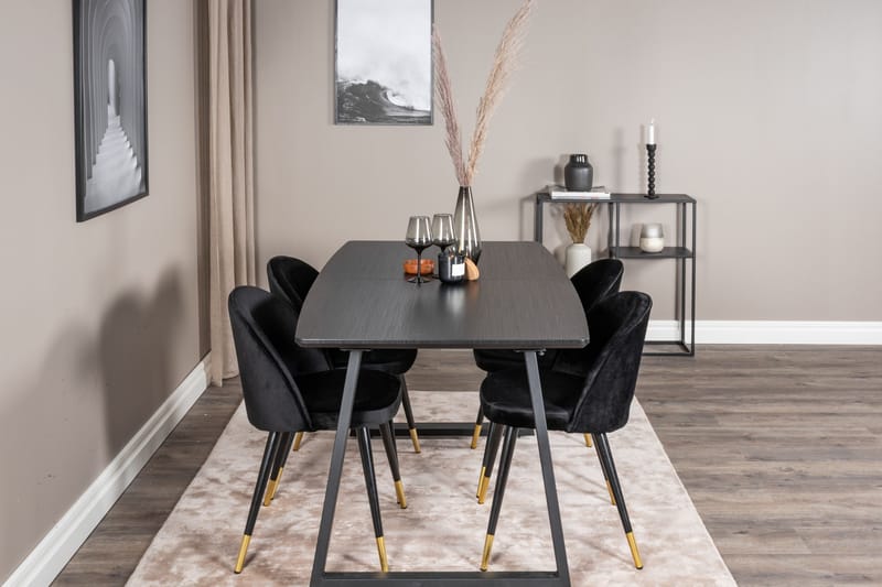 Inca Matgrupp Förlängningsbar 160 cm Rektangulär med 4 Velvet stolar - Möbler - Matplats - Matgrupp & matbord med stolar