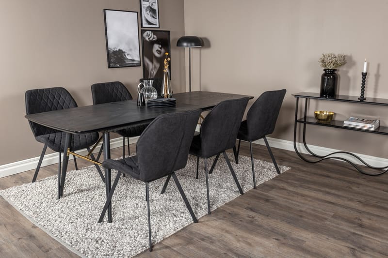 Irunea Förlängningsbar Matgrupp 180 cm inkl 6 Sumoas Stolar - Svart - Möbler - Matplats - Matgrupp & matbord med stolar