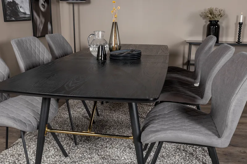 Irunea Förlängningsbar Matgrupp 180 cm inkl 6 Sumoas Stolar - Svart/Grå - Möbler - Matplats - Matgrupp & matbord med stolar