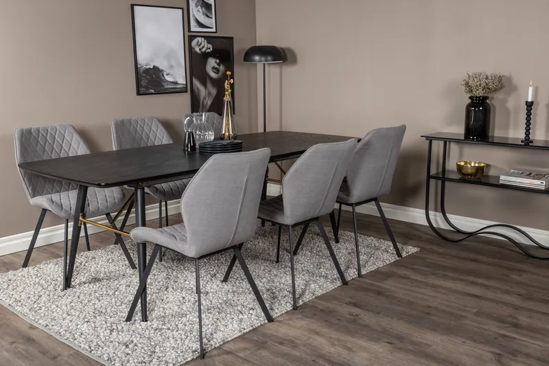 Irunea Förlängningsbar Matgrupp 180 cm inkl 6 Sumoas Stolar - Svart/Grå - Möbler - Matplats - Matgrupp & matbord med stolar