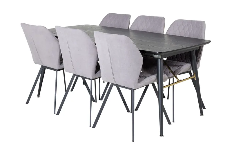 Irunea Förlängningsbar Matgrupp 180 cm inkl 6 Sumoas Stolar, Svart/Grå