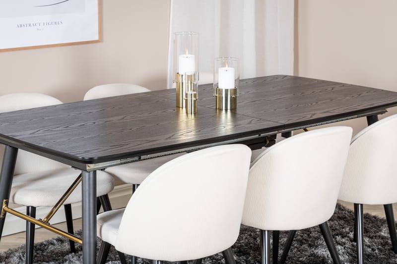 Irunea Förlängningsbar Matgrupp 180 cm inkl 6 Valera Stolar - Svart/Beige/Manchester - Möbler - Matplats - Matgrupp & matbord med stolar