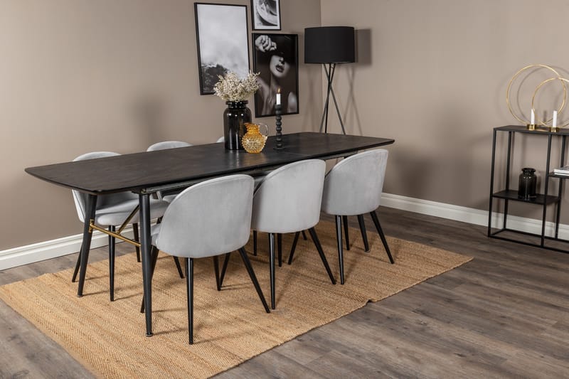 Irunea Förlängningsbar Matgrupp 180 cm inkl 6 Valeri Stolar - Svart/Grå/Manchester - Möbler - Matplats - Matgrupp & matbord med stolar