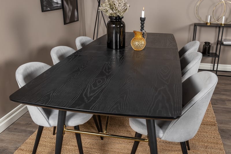 Irunea Förlängningsbar Matgrupp 180 cm inkl 6 Valeri Stolar - Svart/Grå/Manchester - Möbler - Matplats - Matgrupp & matbord med stolar