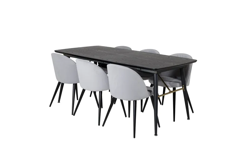 Irunea Förlängningsbar Matgrupp 180 cm inkl 6 Valeri Stolar, Svart/Grå/Manchester