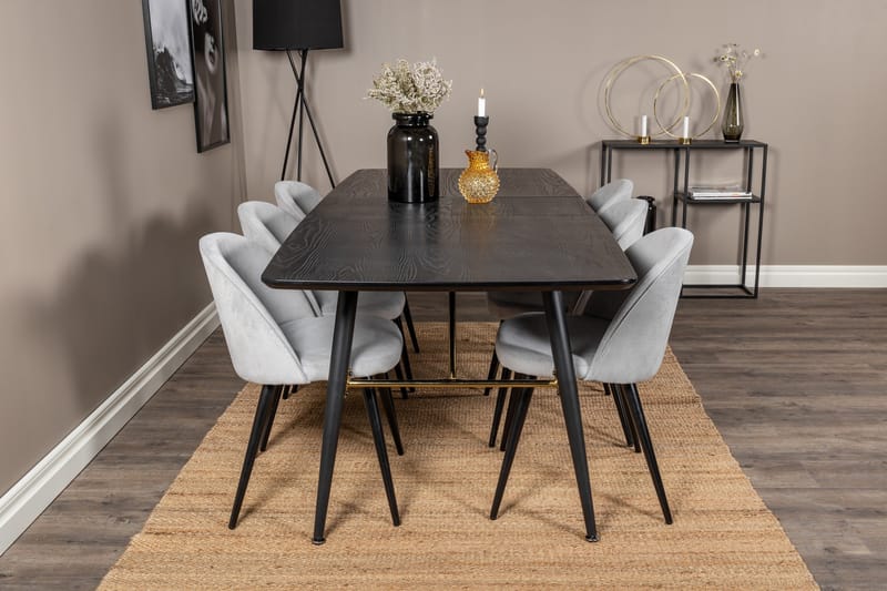 Irunea Förlängningsbar Matgrupp 180 cm inkl 6 Valeri Stolar - Svart/Grå/Manchester - Möbler - Matplats - Matgrupp & matbord med stolar