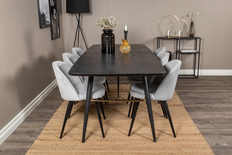 Irunea Förlängningsbar Matgrupp 180 cm inkl 6 Valeri Stolar - Svart/Grå/Manchester - Möbler - Matplats - Matgrupp & matbord med stolar