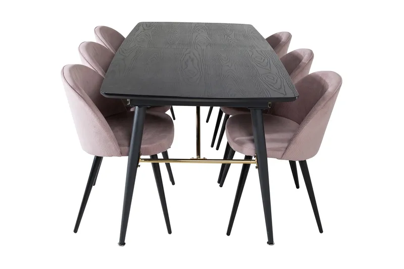 Irunea Förlängningsbar Matgrupp 180 cm inkl 6 Valeri Stolar - Svart/Rosa/Manchester - Möbler - Matplats - Matgrupp & matbord med stolar