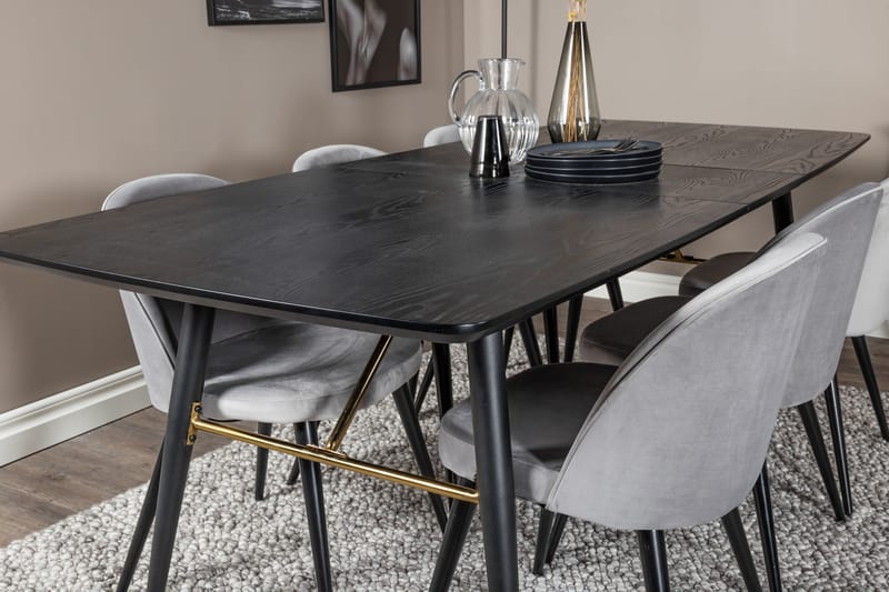 Irunea Förlängningsbar Matgrupp 180 cm inkl 6 Valerie Stolar - Svart/Ljusgrå - Möbler - Matplats - Matgrupp & matbord med stolar