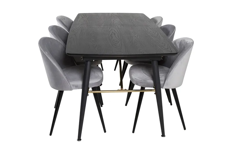 Irunea Förlängningsbar Matgrupp 180 cm inkl 6 Valerie Stolar - Svart/Ljusgrå - Möbler - Matplats - Matgrupp & matbord med stolar