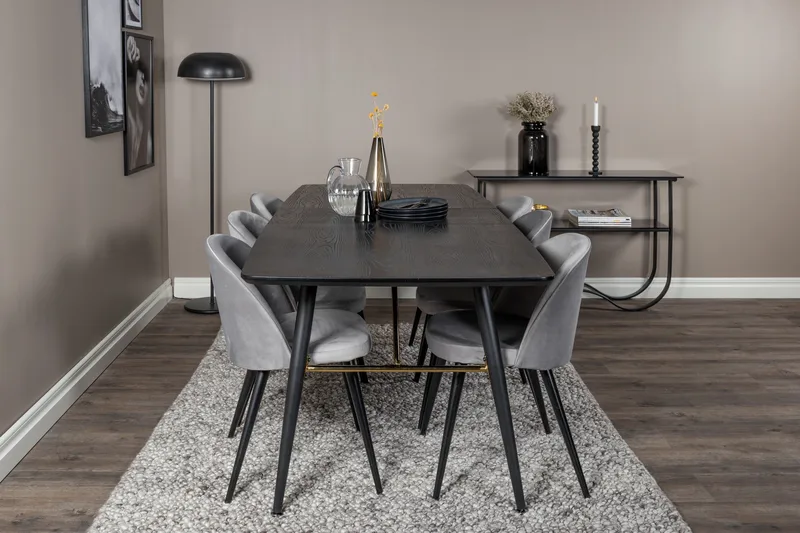 Irunea Förlängningsbar Matgrupp 180 cm inkl 6 Valerie Stolar - Svart/Ljusgrå - Möbler - Matplats - Matgrupp & matbord med stolar