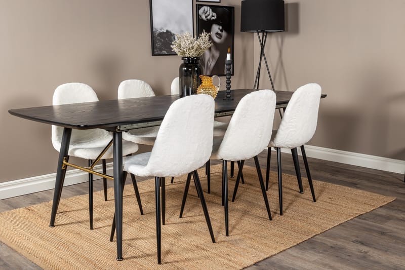 Irunea Förlängningsbar Matgrupp 180 cm inkl 6 Ypas Stolar - Svart/Vit - Möbler - Matplats - Matgrupp & matbord med stolar