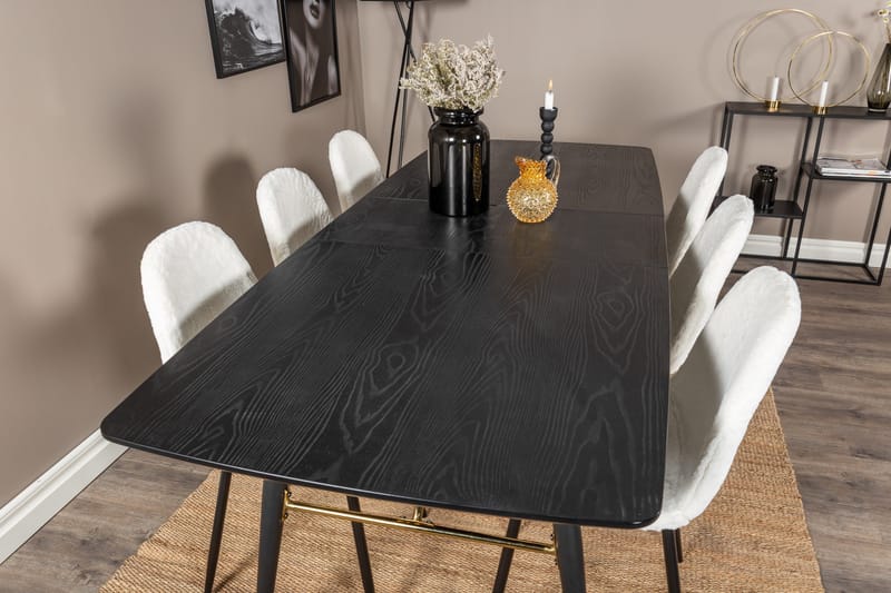 Irunea Förlängningsbar Matgrupp 180 cm inkl 6 Ypas Stolar - Svart/Vit - Möbler - Matplats - Matgrupp & matbord med stolar