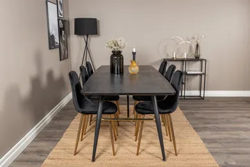Irunea Förlängningsbar Matgrupp 180 cm inkl 6 Pontus Stolar - Svart/Mässing/Sammet - Möbler - Matplats - Matgrupp & matbord med stolar