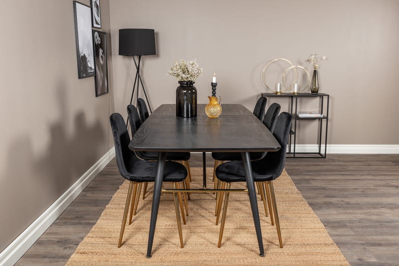 Irunea Förlängningsbar Matgrupp 180 cm inkl 6 Pontus Stolar - Svart/Mässing/Sammet - Möbler - Matplats - Matgrupp & matbord med stolar