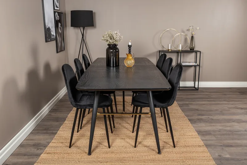 Irunea Förlängningsbar Matgrupp 180 cm inkl 6 Pontus Stolar - Svart - Möbler - Matplats - Matgrupp & matbord med stolar