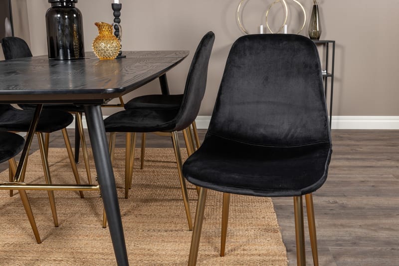 Irunea Förlängningsbar Matgrupp 180 cm inkl 6 Pontus Stolar - Svart/Mässing/Sammet - Möbler - Matplats - Matgrupp & matbord med stolar