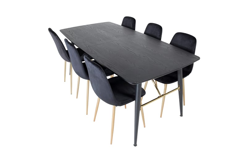 Irunea Förlängningsbar Matgrupp 180 cm inkl 6 Pontus Stolar - Svart/Mässing/Sammet - Möbler - Matplats - Matgrupp & matbord med stolar