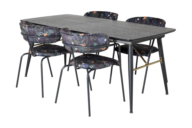 Irunea Förlängningsbar Matgrupp 180cm inkl 4 Arcarazo Stolar, Svart/Flerfärgad