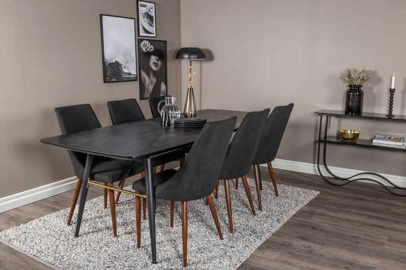 Irunea Förlängningsbar Matgrupp 180cm inkl 6 Campomar Stolar - Svart/Brun - Möbler - Matplats - Matgrupp & matbord med stolar