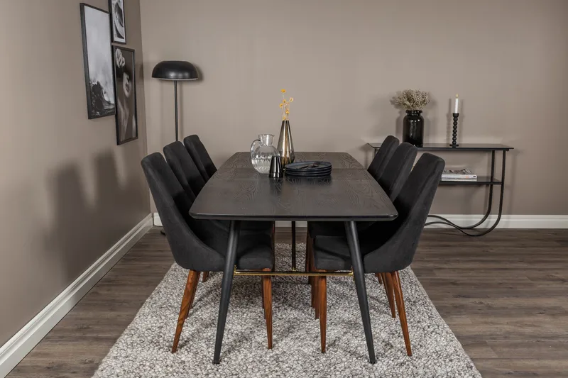 Irunea Förlängningsbar Matgrupp 180cm inkl 6 Campomar Stolar - Svart/Brun - Möbler - Matplats - Matgrupp & matbord med stolar