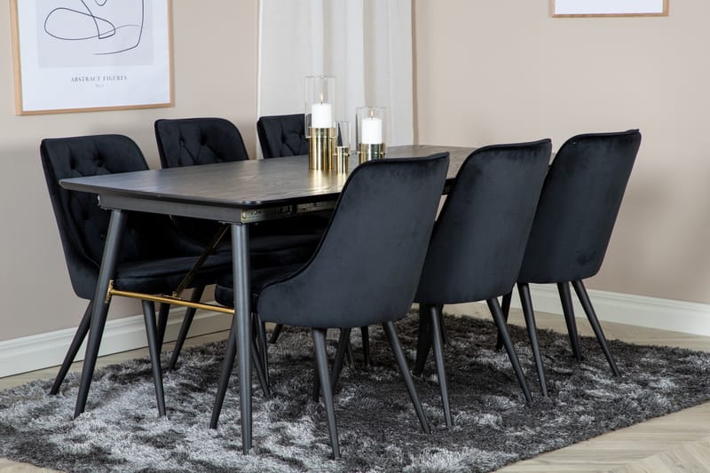 Irunea Förlängningsbar Matgrupp 180cm inkl 6 Valera Lyx Stol - Svart - Möbler - Matplats - Matgrupp & matbord med stolar