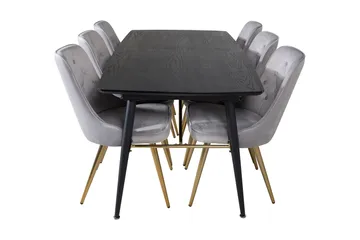 Irunea Förlängningsbar Matgrupp 180cm inkl 6 Valera Lyx Stol - Svart/Grå/Mässing - Möbler - Matplats - Matgrupp & matbord med stolar