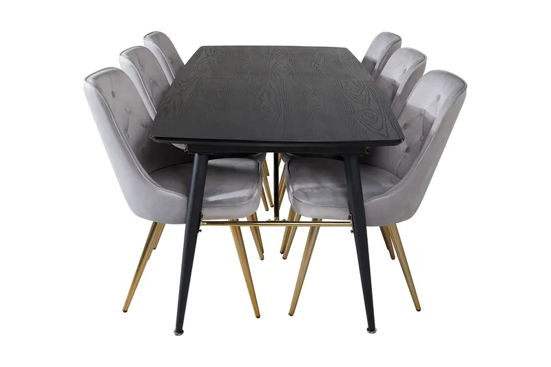 Irunea Förlängningsbar Matgrupp 180cm inkl 6 Valera Lyx Stol - Svart/Grå/Mässing - Möbler - Matplats - Matgrupp & matbord med stolar