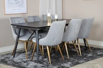 Irunea Förlängningsbar Matgrupp 180cm inkl 6 Valera Lyx Stol - Svart/Grå/Mässing - Möbler - Matplats - Matgrupp & matbord med stolar