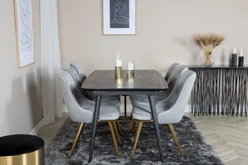 Irunea Förlängningsbar Matgrupp 180cm inkl 6 Valera Lyx Stol - Svart/Grå/Mässing - Möbler - Matplats - Matgrupp & matbord med stolar