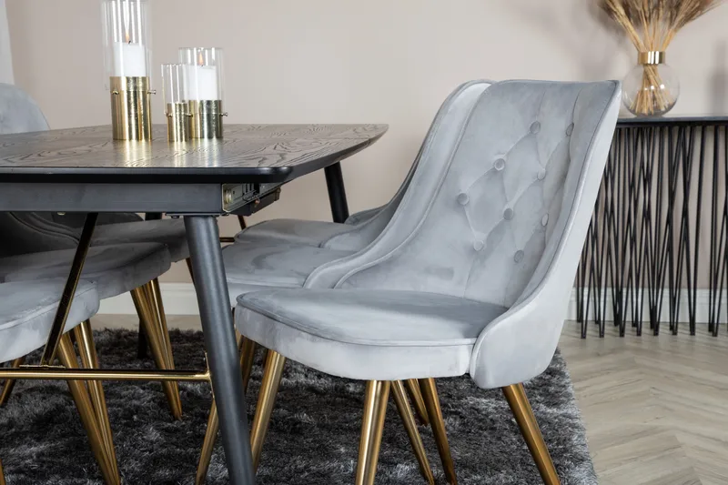 Irunea Förlängningsbar Matgrupp 180cm inkl 6 Valera Lyx Stol - Svart/Grå/Mässing - Möbler - Matplats - Matgrupp & matbord med stolar