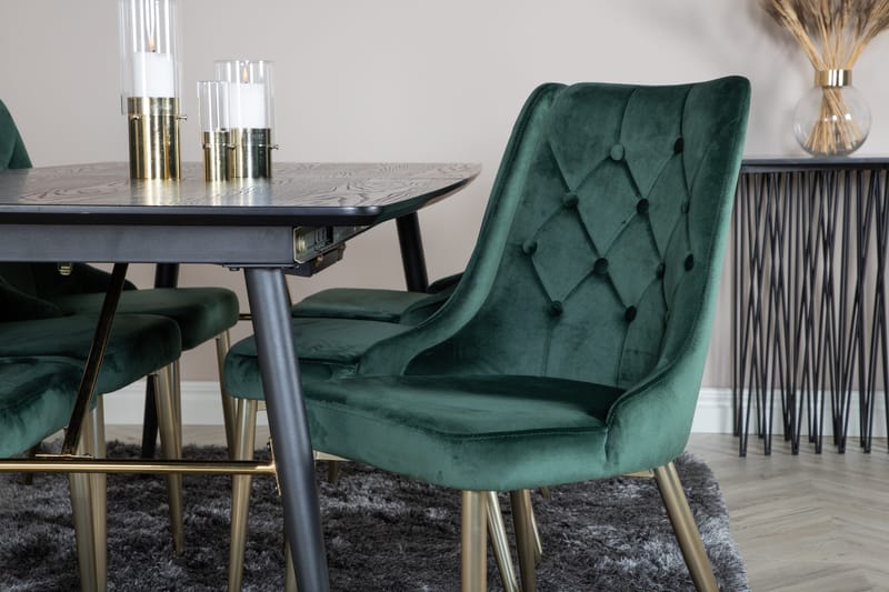 Irunea Förlängningsbar Matgrupp 180cm inkl 6 Valerie Lyx Sto - Svart/Mörkgrön/Guld - Möbler - Matplats - Matgrupp & matbord med stolar