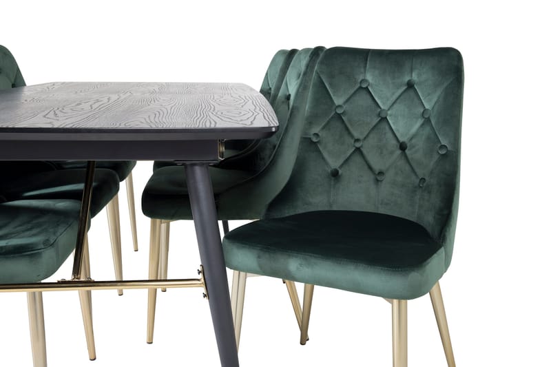 Irunea Förlängningsbar Matgrupp 180cm inkl 6 Valerie Lyx Sto - Svart/Mörkgrön/Guld - Möbler - Matplats - Matgrupp & matbord med stolar
