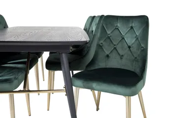 Irunea Förlängningsbar Matgrupp 180cm inkl 6 Valerie Lyx Sto - Svart/Mörkgrön/Guld - Möbler - Matplats - Matgrupp & matbord med stolar