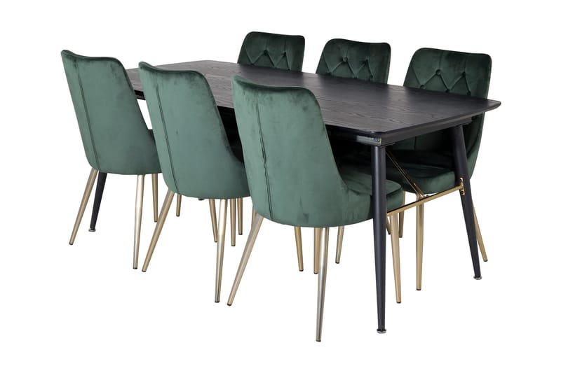 Irunea Förlängningsbar Matgrupp 180cm inkl 6 Valerie Lyx Sto, Svart/Mörkgrön/Guld