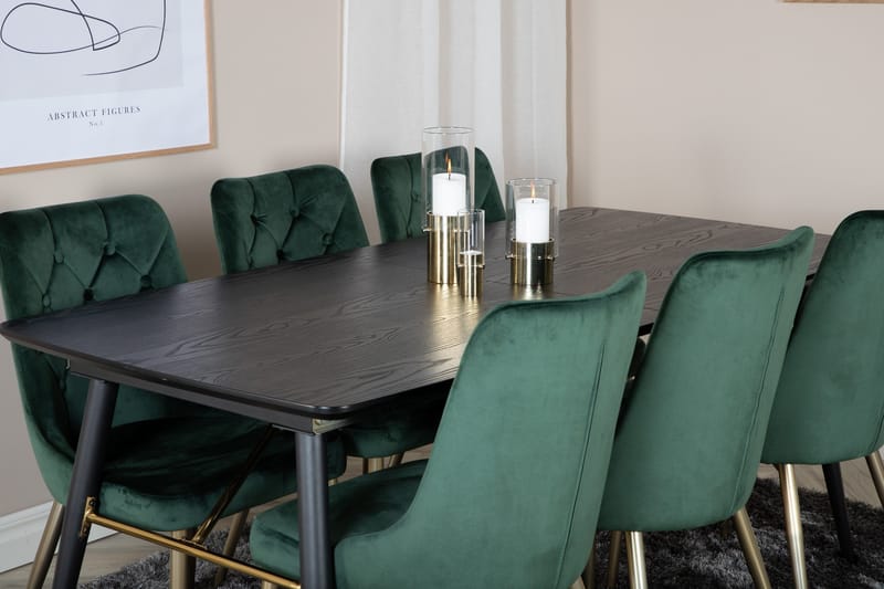 Irunea Förlängningsbar Matgrupp 180cm inkl 6 Valerie Lyx Sto - Svart/Mörkgrön/Guld - Möbler - Matplats - Matgrupp & matbord med stolar